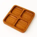 Acacia Wood Compartment Platter – Light Walnut Finish | Wooden Serving Tray with Dip Bowls (12×12 Inch)