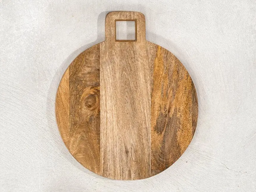 Round Mango Wood Chopping Board – Natural Light Finish | Premium Wooden Vegetable Cutting & Serving Board (12×14 inch)