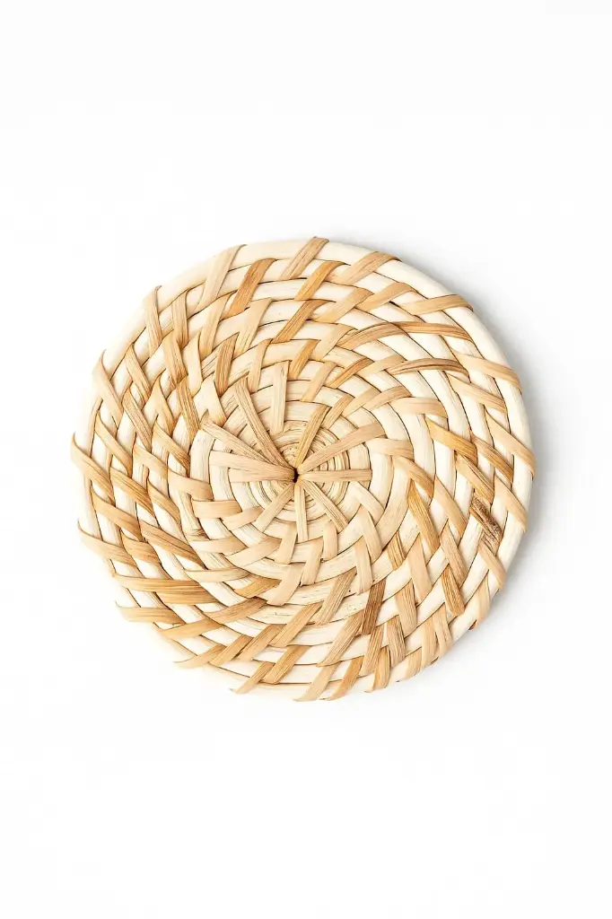 Cane Wood Weaving Tea Coaster – Natural Rattan Design | Round Handmade Coaster Set (4 Inch)