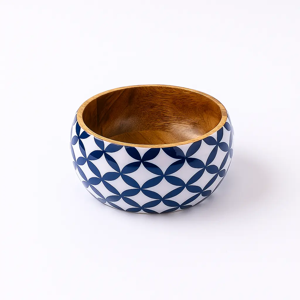 Mango Wood Meena Print Bowl – Designer Wooden Serving & Decorative Bowl (6×3 Inch)