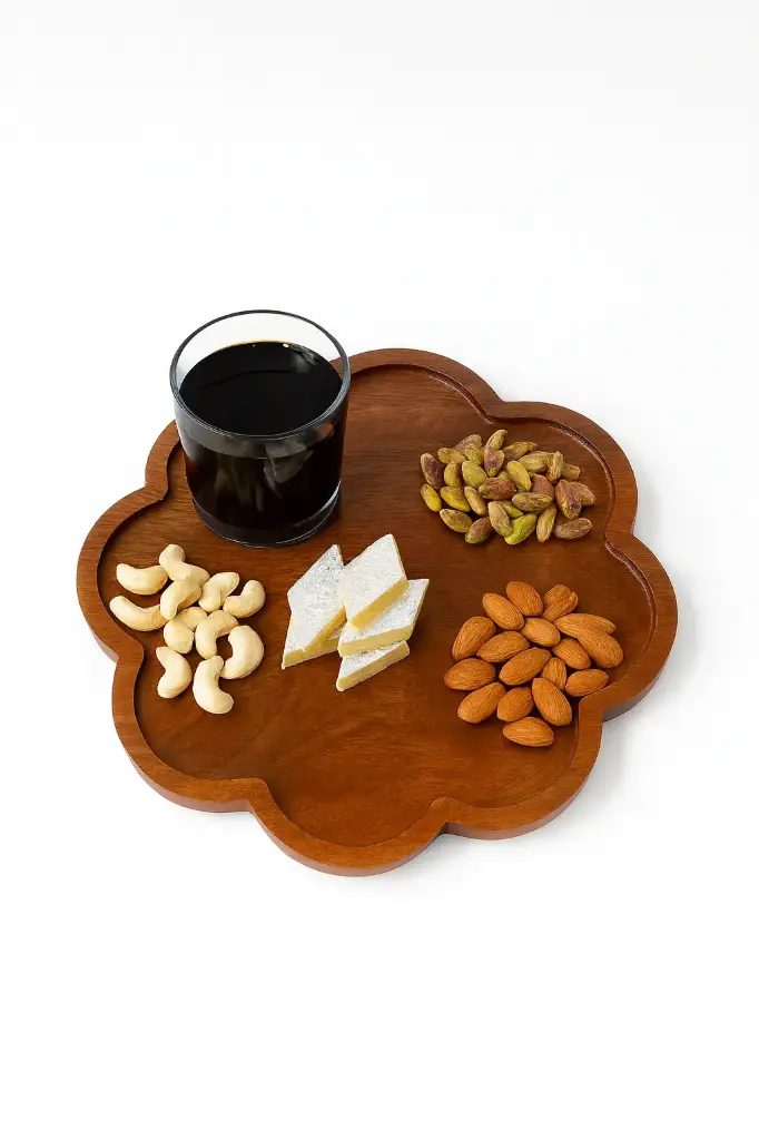 Mango Wood Dry Fruit Serving Tray – Dark Walnut Finish | Wooden Platter for Snacks & Dining (12×12 Inch)