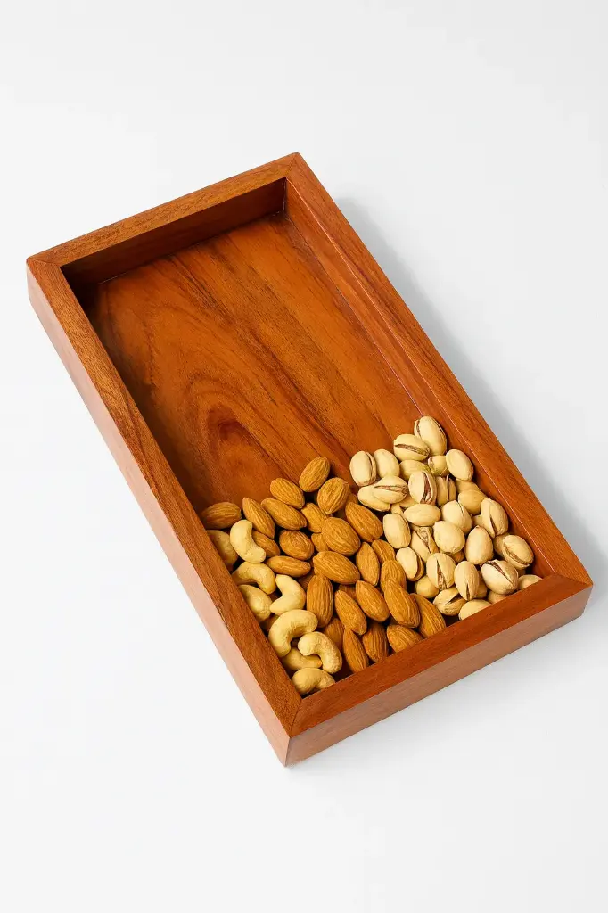 Acacia Wood Rectangular Serving Platter – Light Polish | Wooden Dry Fruit & Snack Tray (10×5×1 Inch)