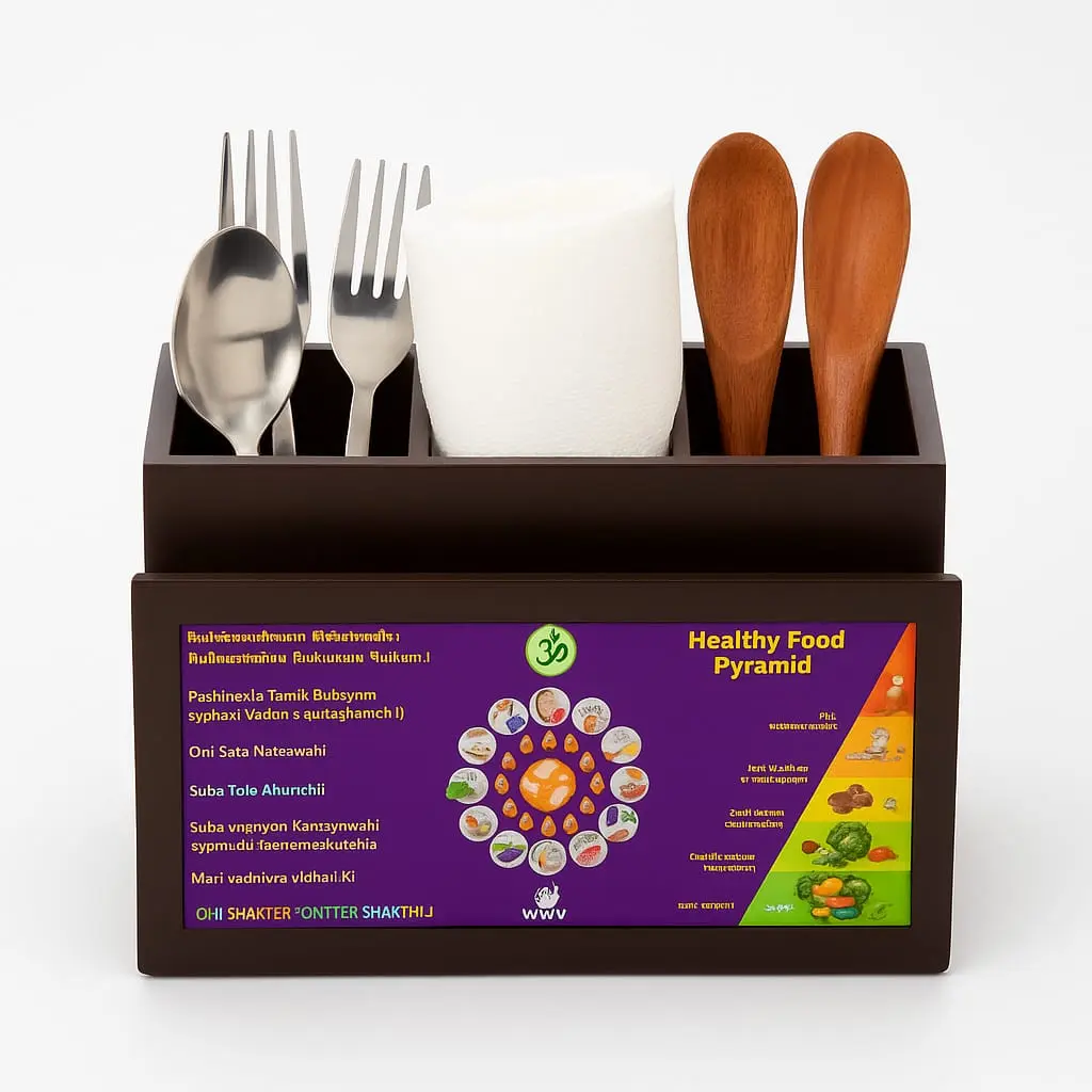 MDF Wooden Cutlery Holder – Multipurpose Tabletop Organizer | Deco Paint Finish (7×4.75×4 Inch)