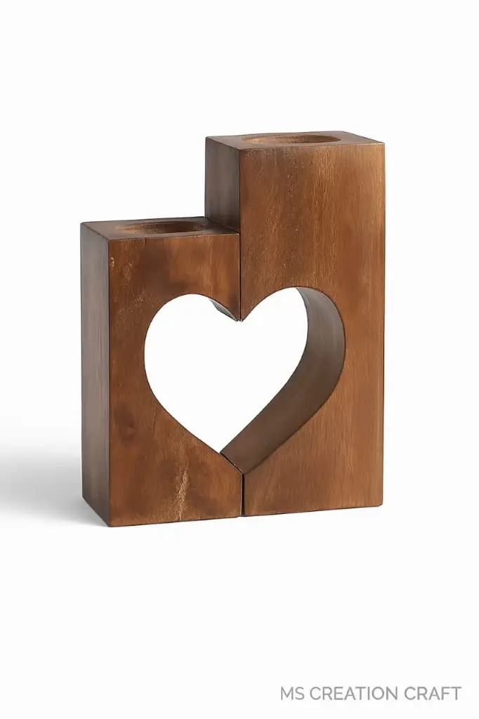 Premium Wooden Candle Holder Set of 2 – Heart Design | Mango Wood Candle Stand for Home Decor & Gifting