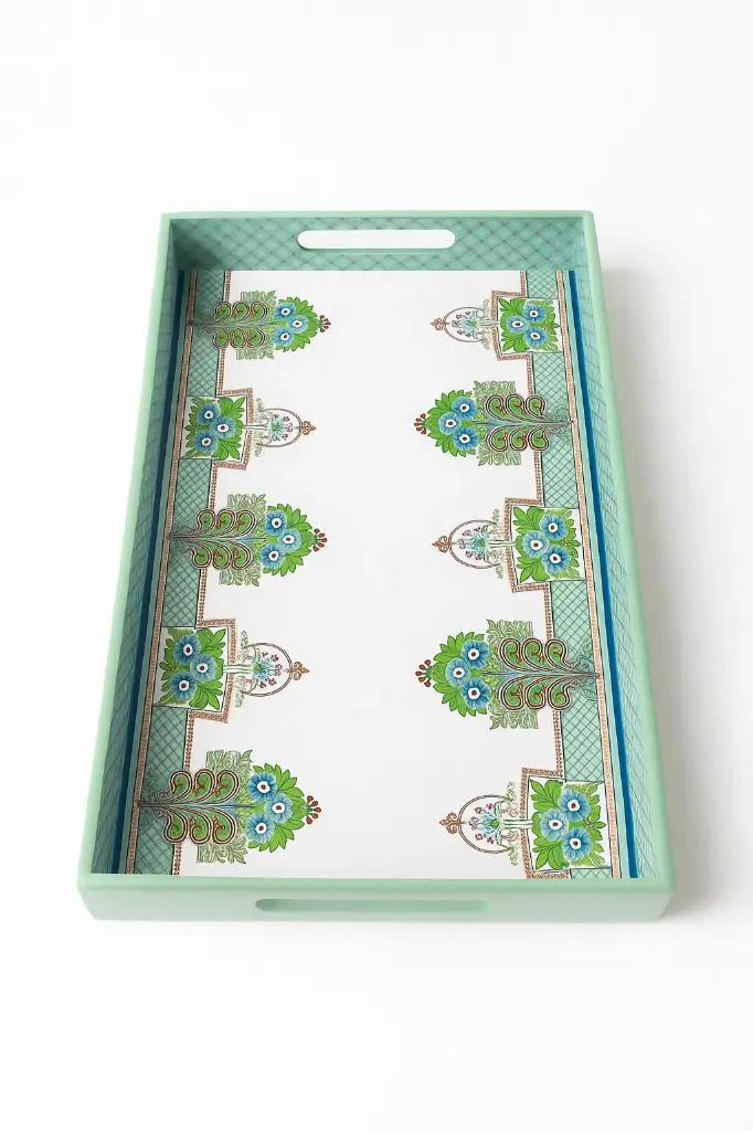 Designer MDF Serving Tray with Meena Print – Decorative Tea, Coffee & Snack Tray with Handles | MS Creation Craft