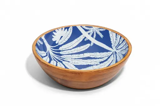 Handcrafted Mango Wood Serving Bowl with Blue Meena Print | Decorative Salad & Fruit Bowl