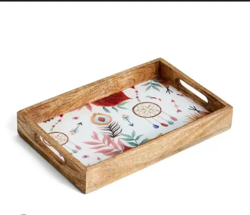 Natural Mango Wood serving tray with Meena Print Design (10x14 inch)