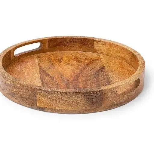 Mango Wood Round Serving Tray – 12 Inch Natural Wooden Tray for Dining & Decor